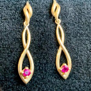 SOLD- Solid 14K Yellow Gold Dangle Earrings with Garnets